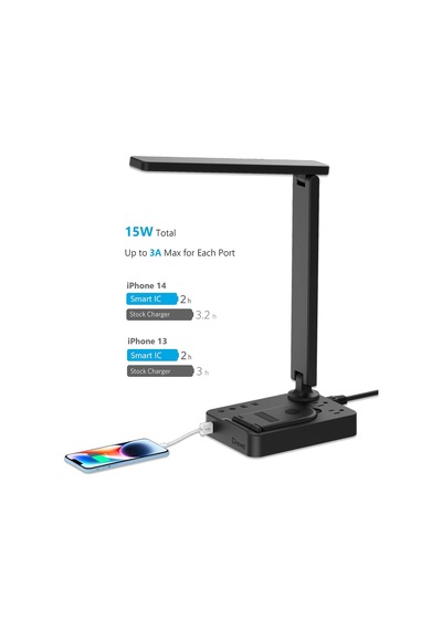 Tr Kablosuz Şarj Cihazlı Led Masa Lambası, Usb Şarj Girişli Ve 2 Çıkışlı Masa Lambası, 3 Aydınlatma Modu, 3 Genel