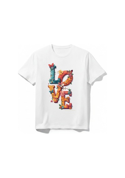 Urbantrendstore Love Unisex Kız Çocuk Bisiklet Yuvarlak Yaka Basic Kısa Kollu %100 Pamuk Tişört Beyaz