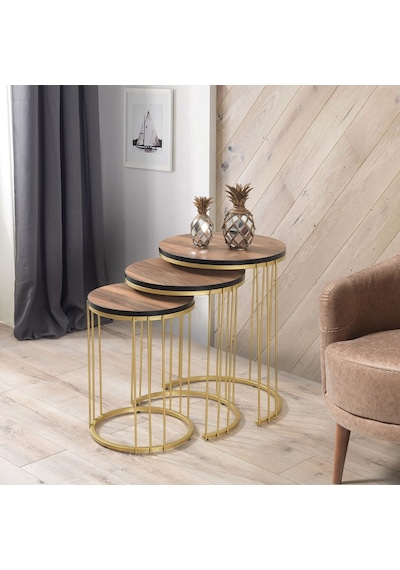 Roma Gold Metal Ayaklı Ceviz Kaplama Mdf'Li Zigon Sehpa