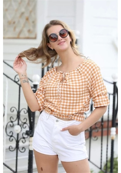 Lodmela Bağlama Detaylı Crop Bluz 1736sarı