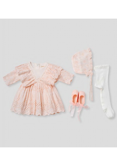 Pugi Baby Kız Bebek Şık Dantelli Mevlüt / Özel Gün Elbisesi Açık Pembe