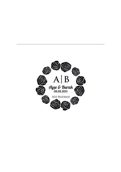 Dolu Gül Çerçeveli Yuvarlak Mühür Kına Nişan Düğün 3x3 Cm Özel Etiket / 50 Adet Sticker Beyaz