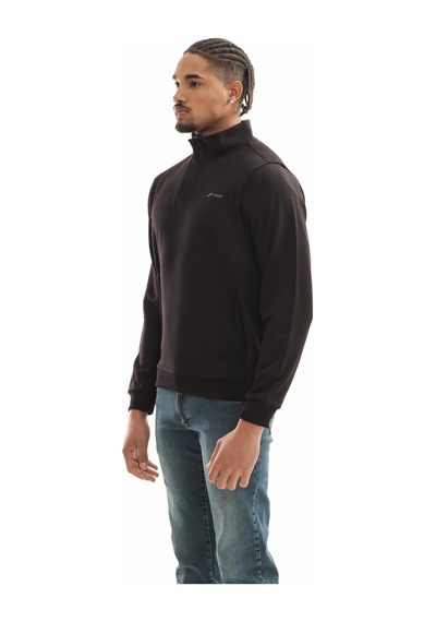 Boğazlı Sweatshirt Siyah