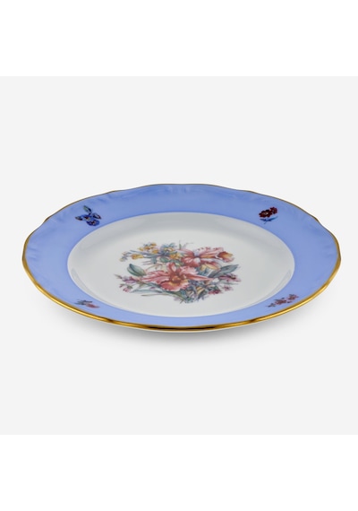 Altın Dekorlu Mavi Porselen Pasta Tabağı 19 Cm
