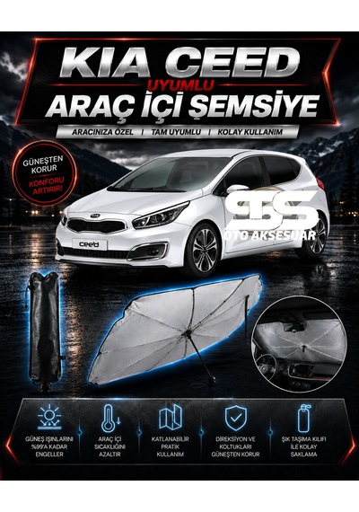 Kia Ceed Araç Ön Cam Güneşliği Katlanabilir Şemsiye Oto Güneşlik Uv Korumalı Gölgelik Araba Oto Şemsiyesi