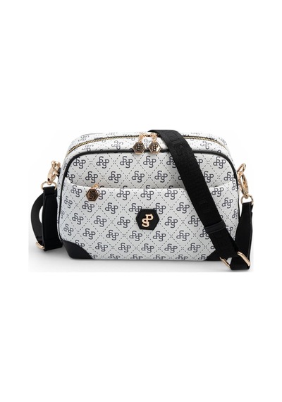 Silver & Polo Silver Polo Beyaz - Siyah Monogram Kadın Çapraz Çanta Sp1094