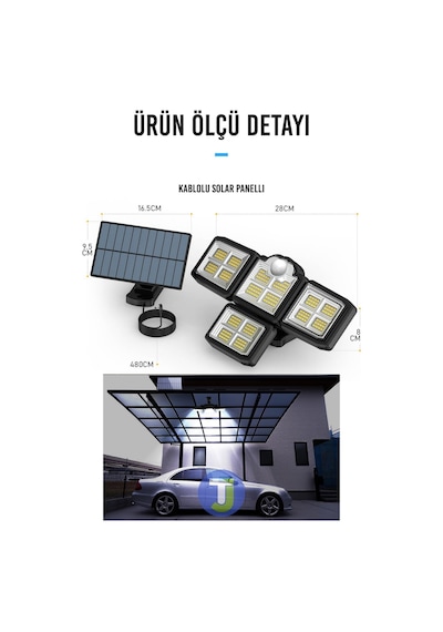 Technojet Güneş Enerjili Kumandalı Hareket Sensörlü Solar Bahçe Aydınlatma Ve Sokak Lambası 198 Led