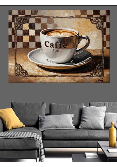 Ahşap Tablo Retro Kahve Fincanı Ve Kafe Yazısı