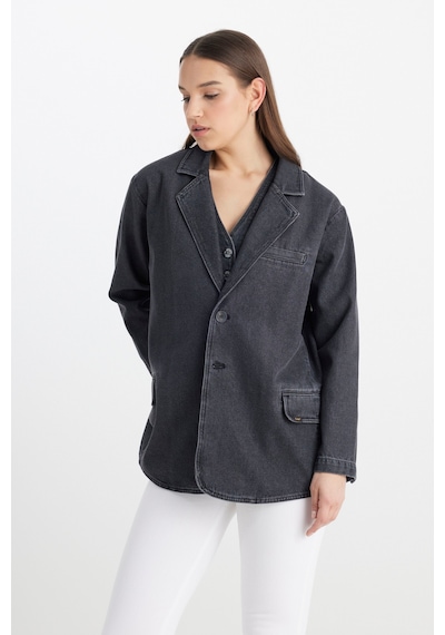 Oversize Bol Kesim Pamuk Antrasit Jean Kot Ceket L241652003 Antrasit