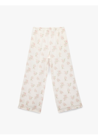 Koton Beli Lastikli Cepli Çiçek Desenli Viskon Pijama Altı Ekru Desenli 6slk50008mw