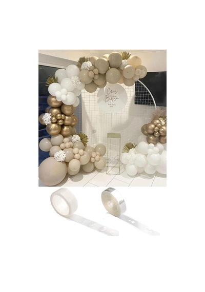 10 Krom Gold, 25 Beyaz Ve 25 Taş Kum Rengi Balon Zinciri Doğum Gü