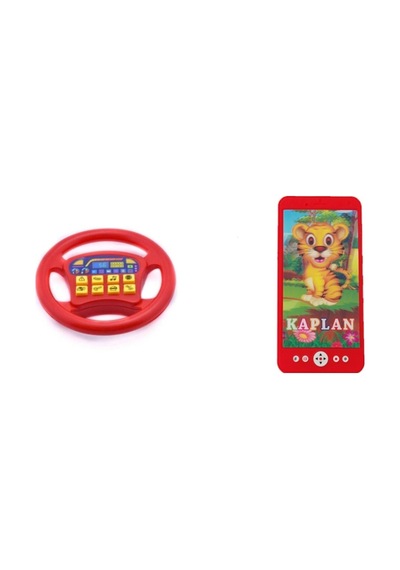 Pilli Işıklı Sesli 3d Kaplan Oyuncak Telefon + Pilli Türkçe Konuşan Kırmızı Direksiyon Oyuncak 2ın1