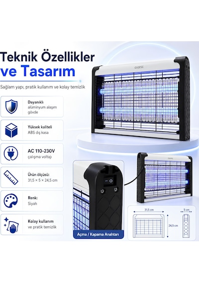 Asonıc As-a28 4w 2000v Uv Işıklı Elektrikli Sinek Öldürücü Siyah