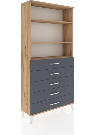 Arges Dolap 3 Raflı 5 Çekmeceli 88x30x182 Çam-antrasit Atlas Çam