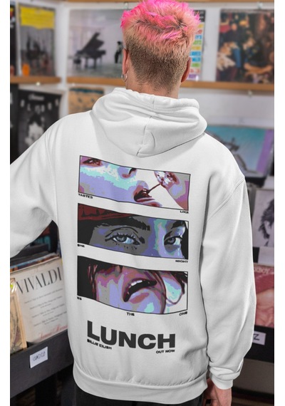 Sevbano Billie Eilish Lunch Şarkıcı Sırt Baskılı Unisex Oversize Penye Ho beyaz