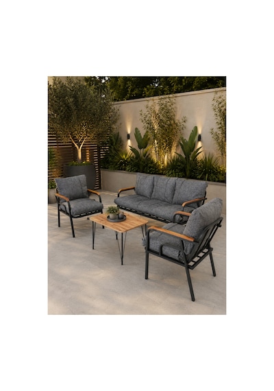 Bahçe Ve Balkon Mobilyası 3+1+1+sehpa Gri Gri
