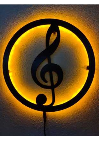 Sol Anahtarı Müzik Led Işıklı Ahşap Dekoratif Tablo