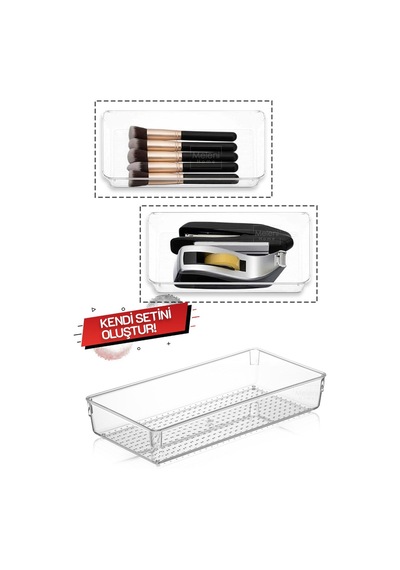 Modüler Çekmece Içi Düzenleyici, Makyaj Takı Düzenleyici - Ofis Masaüstü Organizer 30,5 X 15 Cm Şeffaf