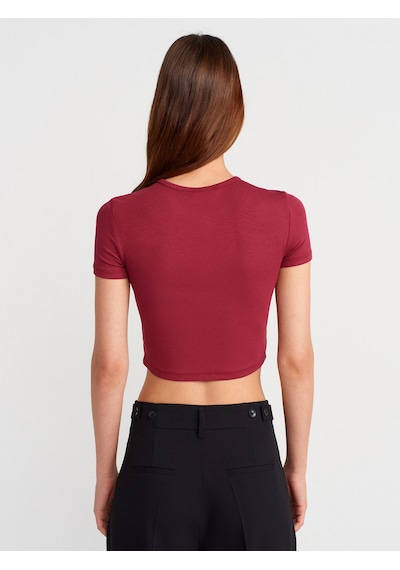 Dilvin 31647 Düğme Detaylı Crop Top-açık Bordo Açık Bordo