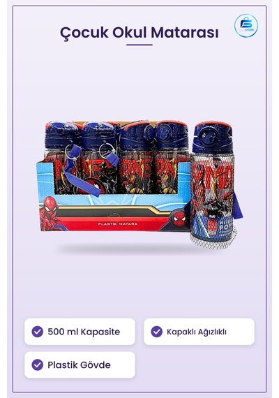 Plastik Matara 500 Ml Çocuk Okul Suluu Kapaklı Ağızlıklı Günlük K Çok Renkli