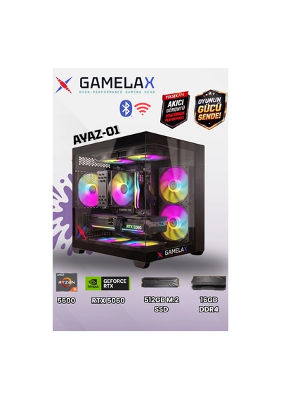 Gamelax Ayaz-01 R5-5600 16 GB 512 GB SSD 8 GB RTX5060 Dos Masaüstü Bilgisayar