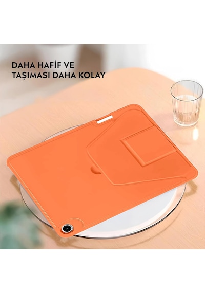 İpad Tablet İle Uyumlu Kılıf Lüks Kadife İç Kaplamalı Suni Deri Mıknatıslı Standlı Tablet Arka Kapak Turuncu, İpad 9.nesil 10.2 İnch