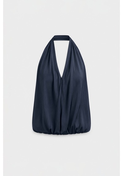 Suud Collection Mavi Nina Dökümlü Halter Top