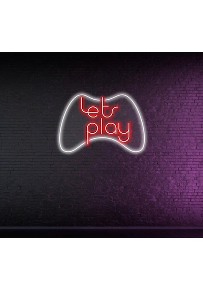 Lets Play Yazılı Ve Şekilli Neon Tabela Kırmızı