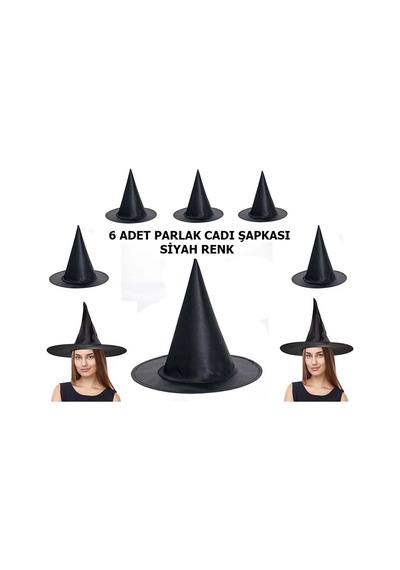 Halloween Siyah Renk Parlak Dralon Cadı Şapkası Yetişkin Ve Çocuk Uyumlu 6 Adet Diğer 93410378