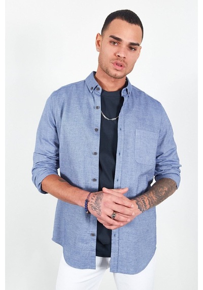 Slim Fit Dar Kesim %100 Pamuk Düğmeli Yaka Oxford Indigo Erkek Gömlek Me23s116596 İndigo