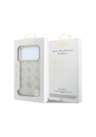 Apple iPhone Uyumlu 18 Pro Max Kılıf Guess  Lisanslı M-safeli Şeritli Peony 4g Ve Yazı Logolu Kapak Bej