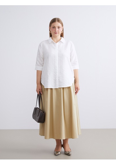 Lcwaıkıkı Classic Beyaz Çizgili Oversize Kadın Gömlek