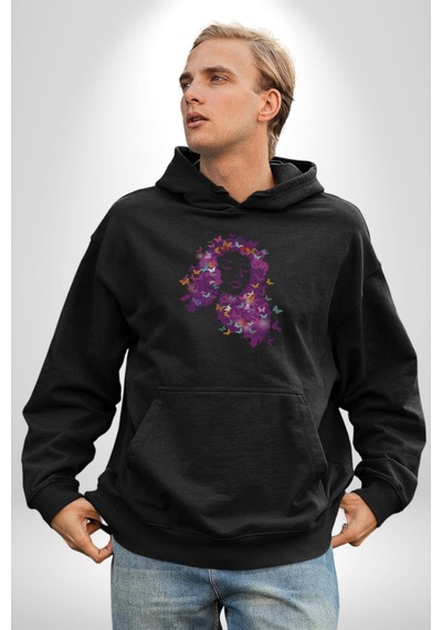 Kelebekler Kanser Günü Ve Kadınlar Günü Kadın Erkek Siyah Kapüşonlu Sweatshirt Hoodie Siyah