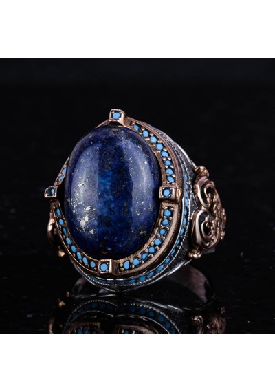 925 Ayar Gümüş Yüzük, Doğal Lapis Lazuli Taşı İle El Yapımı Erkek Yüzük, Vintage Tasarım Gümüş