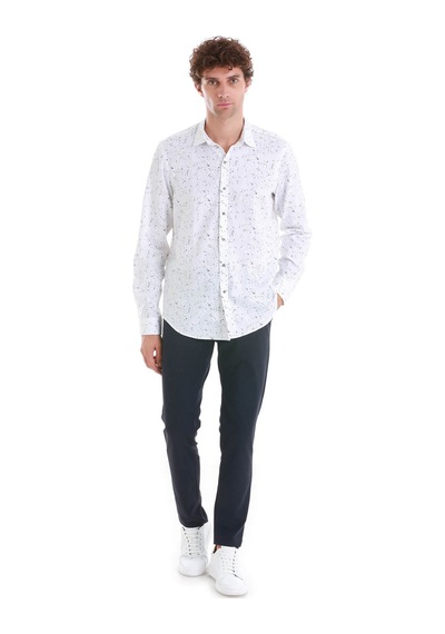 Hatemoğlu Lacivert Comfort Fit Baskılı Slim Yaka Uzun Kollu Spor Gömlek 24d190000007 00032 Lacivert