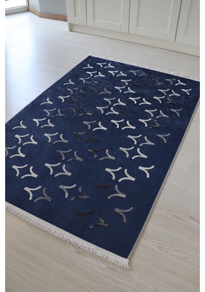 Arte Nakışlı Mavi Kilim Dekoratif Salon Halısıyıkanabili Mavi