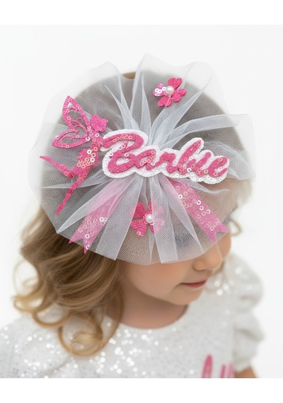 Butikhappykids Kız Çocuk Barbiee Temalı Tütülü Taçlı Elbise 3-7 Yaş Beyaz
