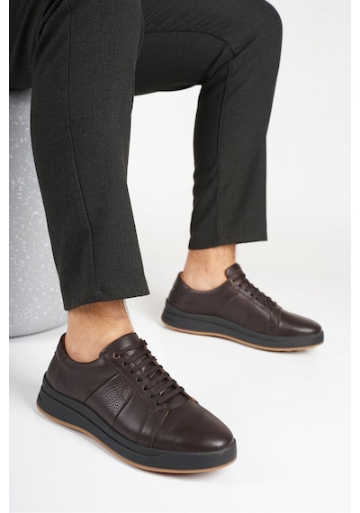 Fame Step Hakiki Deri Erkek Casual Ayakkabı Comfort Bağcıklı Ortopedik Günlük Rahat Taban Kahverengi Sneaker Verona
