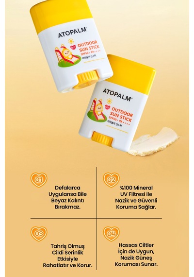 Bebek Ve Çocuklar İçin Mineral Filtreli Stick Güneş Kremi Atopalm Outdoor Sun Stick Spf50+ Pa++++