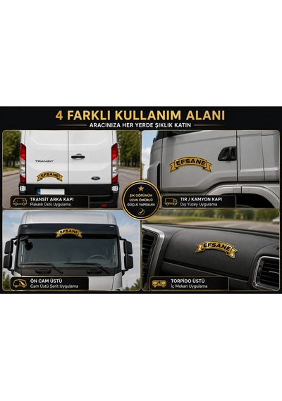 Kendinden Yapışkanlı Pleksi Sticker Ayna Gold Araç Süsü Tır Kamyon Servis Aracı 21x10 Cm