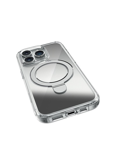 Apple Uyumlu iPhone 16 Pro Max Magsafe Kılıf Raptic Air Stand Serisi Aynalı Arka Yüzey Standlı Kapak Gri