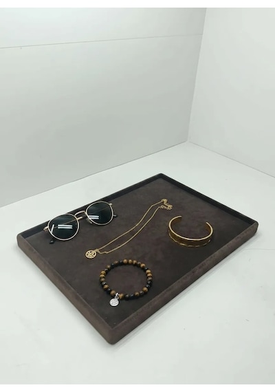 Süet Kumaş Kahve Renk 34/24 Cm Takı Servis Sunum Tablası