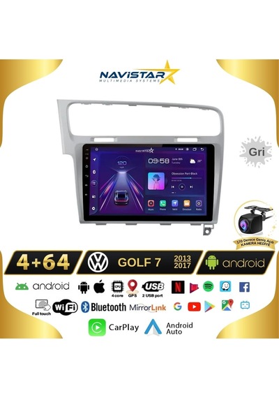 Vw Golf 7 Gri Çerçeve 4gb + 64gb Kablosuz Carplay Android 13 Nav