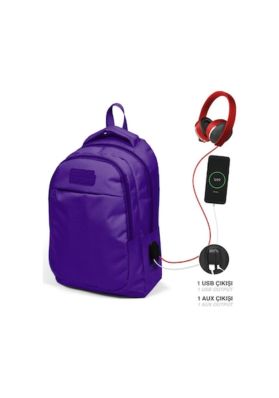 Coral High Kids Mor Üç Bölmeli USB Şarjlı Kulaklık Çıkışlı Okul Sırt Çantası 24311