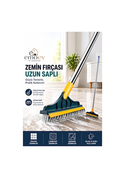 2'si 1 Arada Uzun Saplı Zemin Fırçası Ve Çekpas 360 Döner Başlıklı Derz Ve Fayans Temizleyici 2'si 1 Arada Uzun Saplı Zemin Fırçası Ve Çekpas 360 Döner Başlıklı Derz Ve Fayans Temizleyici