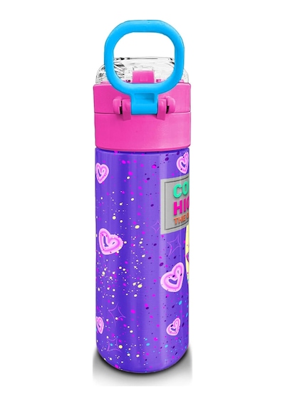 Coral High Kids Mor Pembe Anime Kız Desenli Pipetli Ve Direkt İçim Çelik Termos 500 Ml 31942 Mor