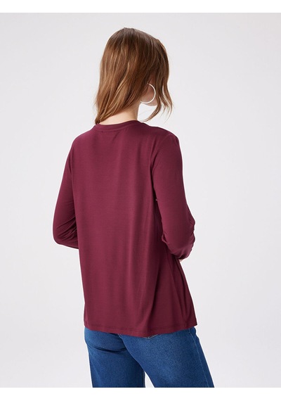 Faik Sönmez Yuvarlak Yaka Uzun Kol T-shirt W27tsh003 Bw27tsh00340 Bordo