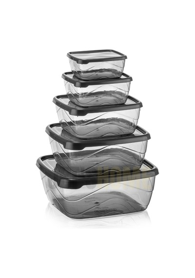 Jet's Home 5 Li Set Kare Saklama Kabı Seti Bpa Free Erzak Kabı Bakliyat Saklama Kapları Buzdolabı Kabı Şeffaf Antrasit