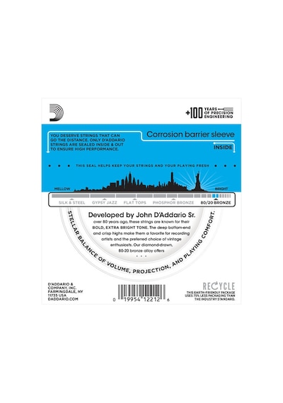 D'addario Ej11 80/20 Bronze Acoustic Guitar Strings. Light. 12-53 D'addario Ej11 80/20 Bronze Acoustic Guitar Strings. Light. 12-53