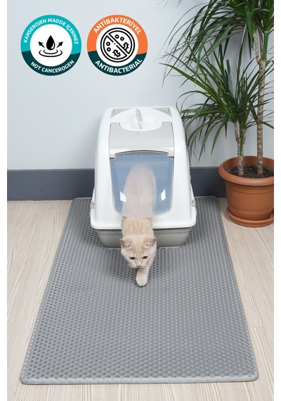60x110 Cm Hücreli Kedi Kumu Paspası Kedi Matı Kedi Tuvalet Önü Paspası Açık Gri